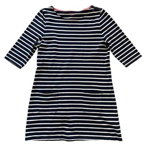 Boden Dresses & Skirts - Boden Navy Blue Stripe Nautical Cotton Tshirt Dress Women’s Medium 3/4 Sleeves